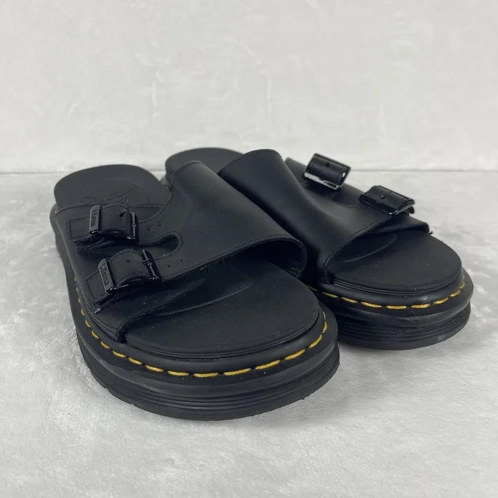 Dr. Martens Dax Slide Sandals Mens Size 9 Black Leather AirWair Sole Women's 10